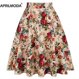 Autumn Pleated Skirts 2021 Womans Saias Midi Faldas 50s 1950s Vintage Women Big Swing Housewife Rockabilly Party