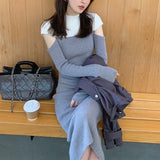Vintage Sweater Dress Women Casual Long Sleeve Knitted Dress Office Lady Slim One Piece Dress Korean Fashion