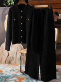 Women Knitted Tracksuit 2024 Autumn Winter Round Neck Loose Cardigan Sweater + Wide Leg Trousers 2 Piece Set Casual Outfits