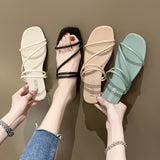 Zingj Summer New Two Wear Sandals Female Fashion Korean Version Of A Word With Sandals Casual Flat Outside Wear Slippers Batch- Outfit