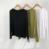 Zingj Comfortable Super Soft Modal Cotton Long Sleeve T-Shirt Women's Spring New Solid Color Round Collar With A Bottom
