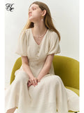Elegant Vintage French Gentle Style Dress V-neck Temperament Slim Dress Lantern Sleeve For Women 2022 New Female