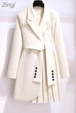 Women 2023 Spring New Fashion Women Clothing Suit Skirt Jacket Belt Waist Slim Suit Women Blazer Long Coat Black