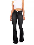 Spring And Summer Women Slim High Waist Washed Horn Jeans-Outfit