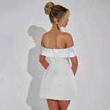 White Off-shoulder Sequin Strap Mini Dress- Outfit