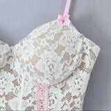 White Lace Pink Bow Strap Corset Top- Outfit