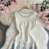 Zingj Sleeveless Round Collar Striped Knit Dress Female Summer Waist Design Sense Small Minority Fairy Long