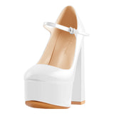 Onlymaker Women Pumps Mary-Jane Platform Black Pink Chunky 16CM High Heels Ankle Strap Dress Party Hoof Heel Plus Size