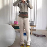 Zingj Hot Girl Bump Color Waist Stitching Micro La Knit Guard Pants Slim Fitness Pants Casual