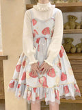 Kawaii Ruffle High Collar Sweater Women Japanese Vintage Soft Girl Lantern Sleeve Cute Lolita Knitted Jumper