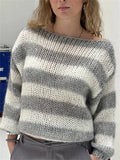 Knit Striped Off-shoulder Sweater-Outfit
