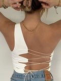 hollow backless white black tank top women summer Korean club party wear camisole femme crop tops Slim Soft vest