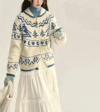 White Jacquard Zipper Cardigan- Outfit
