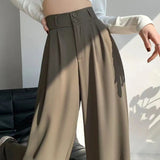 Zingj Pants Female Autumn 2024 New High Waist Pendant Straight Pear Shaped Pants Narrow Version Of The Floor Wide Leg Pants-Outfit