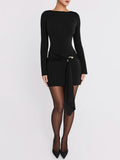 Long Sleeve Draped Bodycon Mini Dress- Outfit