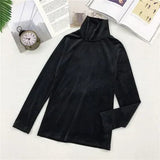 Spring Women Turtleneck T Shirt Tees Warm Thick Velvet T-Shirts Female Bottoming Long Sleeve Shirt