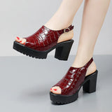 Mouth Patent Leather Crocodile High Heel Sandals Summer White Wedding Shoes Waterproof Table Thick Cheongsam Walking Shoes Coarse Heel Women's