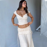 Zingj Desire V-Neck French Show Slim Vest Top Pleated Wood Ear Sexy Skirt Cover- Outfit