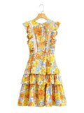 Queens Floral Print Fashion Summer sexy Backless Beach Bohemian Mini Dress for Women Ruffles Sleeveless Boho