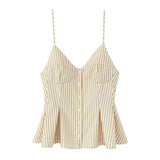 New Women's Dress V-Neck Buckle Solid-Colored Folded Slings Top Women's