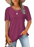 Women's Summer Round-Neck Short-Sleeved Chest Tuck Line Folded Blouse