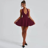 Deep V-Halter Backless A-line Mini Dress- Outfit