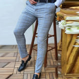 Spring Fashion Gentleman Office Long Pants Autumn Streetwear Casual Trousers For Male Vintage Plaid Print Men's Pants