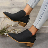 Large-Size Short-Skinned Leather Boots Women's Sharp Tips And Zippered Velvet And Ankle Boots Women's Martin