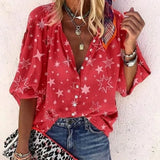 Women Long Sleeve Loose Casual Buttons Printing T-Shirts Turn Down Collor Basic Spring Autumn Oversized