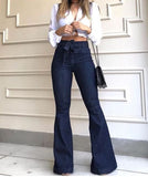 Festival High Waist Hip Temperament Commute Lace-up Pants Wide-leg Jeans Women's