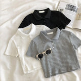 Tshirt Crop Top harajuku vintage tops dropshipping tees kpop aesthetic korean style Short Sleeve Solid POLO kawaii