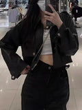 Cropped Leather Jacket Women Streetwear Moto Biker Zipper Leather Jacket Winter Punk Vintage Casual Blazer Leather