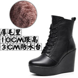 Head 12Cm High Slope And Waterproof Table Mid-Sleevel Boots With Side Zipper Women's Boots Pine Cake Plus Velvet Winter Warm Leather