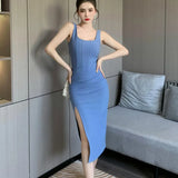 Midi Backless Spaghetti Strap Dress For Women Maxi Fashion Summer One Piece Bodycon Party Robe