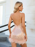 Women's Sexy V-Necked Dress High-End Temperament Cane Stitched Feathered Ass Skirt Dress