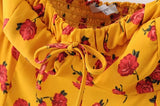 Sweetheart Tie Neck Top With Hollow Out Back In Yellow Floral