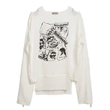 Gothic Skull Print Loose T Shirt Women Off Shoulder Long Sleeve Japanese Harajuku Thin T-shirt Korean Fashion Y2k