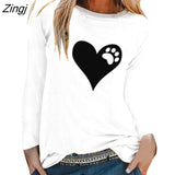 Bear Paw Print Long Sleeve T-shirts Women Autumn Winter Shirts for Women Loose White Crew Neck Graphic Tees