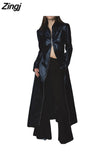 Spring Autumn Extra Long Luxury Black Soft Pu Leather Overcoat for Women with Zipper Cool Runway European Fashion