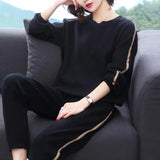 Spring Autumn Loose Tracksuit Casual Sportswear Style Age Reducing Two 2 Piece Outfits Set Top And Pants Women Plus