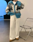 Deer Jacquard Hooded Knitting Zipper Cardigan- Outfit