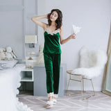 Winter Warm Pajamas Set Women Sleep Set Deep Gold Velvet Sexy Homewear Pijama Women Pajama Sets Long Pant Set Robe