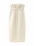 Paperbag Long Skirts For Women Fashion 2023 Wrap High Waist Skirt Women Gabardine Slit Midi Skirt Elegant Women's