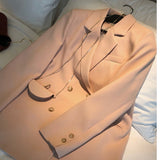 Women 2022 Fashion Office Wear Double Breasted Pink Blazer Coat Long Sleeve Pockets Female Outerwear Chic