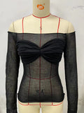 Zingj Wind Women's Autumn Winter New Modified Chest Sexy Hot Girl Light Perspective A Word Collar T-Shirt Jacket-Outfit