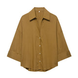 Spring And Summer New Women's Fashion Casual Collar Striped Wide-Sleeved