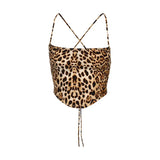 Cross Bandage Sleeveless Sexy Camis Tops Summer Leopard Printed Backless Crop Top Streetwear Fashion Tops Tees