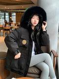 New Thick Loose Parkas Women Winter Puffer Jacket Fashion Fur Hooded Coats Women Military Style Cotton Padded