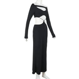 Black Long Sleeve Hollow Out Maxi Dress- Outfit