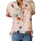 new women's shirt printing large size casual shirt loose V-neck short-sleeved shirt